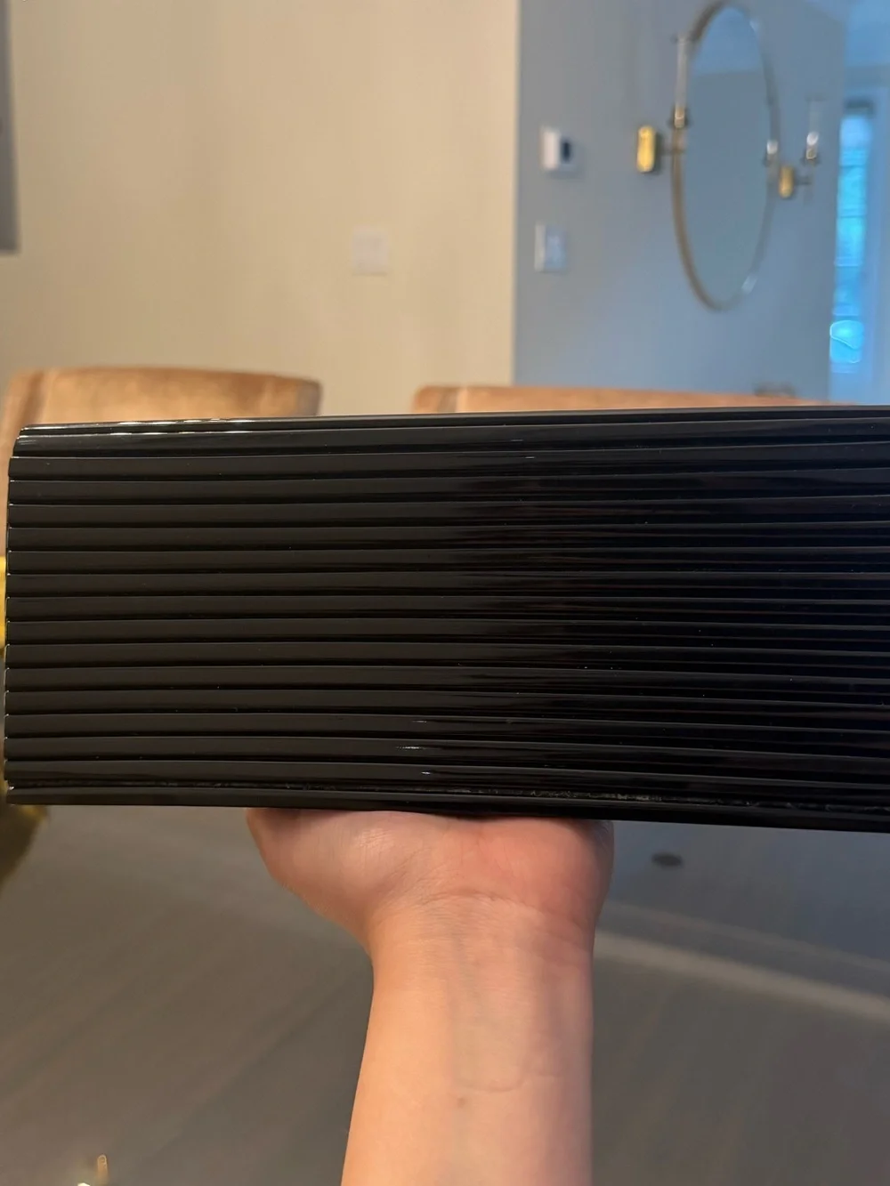 Tory Burch Black Patent Ribbed Clutch with Gold Logo